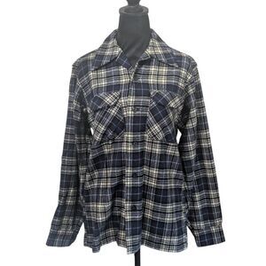Vintage Pendleton Wool Flannel Shirt Small Navy Blue Plaid Grunge Heritage